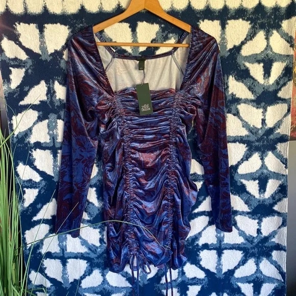 Wild fable purple marble scrunch velvet dress - Picture 1 of 16